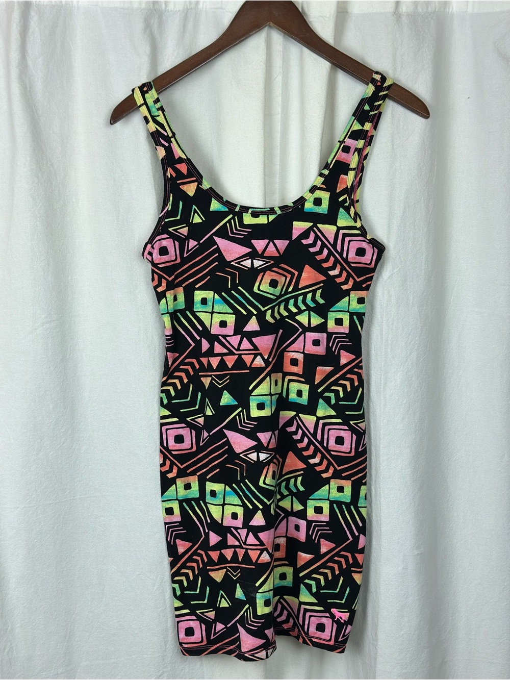 PINK Victoria’s Secret Neon Geo-Print Black Bodycon Festival Beach Dress